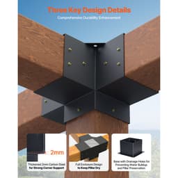 Sada konzol na pergolu, 6x6 palcov (vnútorný rozmer 142 x 142 mm), 2 ks 4-cestných robustných rohových konzol, sada na podstavce stĺpikov pre domácich majstrov, jednoduchá inštalácia, drevené trámy pre altánky, terasové pergoly, zruby - miniatúra 7