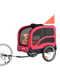 Prívesný vozík na bicykel pre psov, nosnosť do 45 kg, nosič bicyklov pre malé a veľké psy, ľahko skladací rám s rýchloupínacím kolesom, univerzálna spojka na bicykel, odrazka, vlajka, vnútorné vodítko - miniatúra 19
