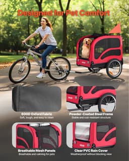 Prívesný vozík na bicykel pre psov, nosnosť do 45 kg, nosič bicyklov pre malé a veľké psy, ľahko skladací rám s rýchloupínacím kolesom, univerzálna spojka na bicykel, odrazka, vlajka, vnútorné vodítko - miniatúra 26