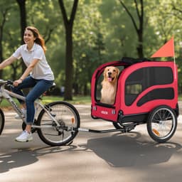 Prívesný vozík na bicykel pre psov, nosnosť do 45 kg, nosič bicyklov pre malé a veľké psy, ľahko skladací rám s rýchloupínacím kolesom, univerzálna spojka na bicykel, odrazka, vlajka, vnútorné vodítko - miniatúra 31