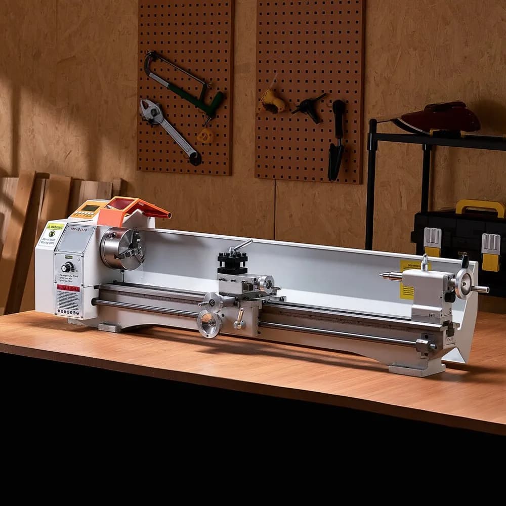 Sústruh na kov, 220 x 1000 mm (8,7 x 39 palcov), presný stolový sústruh na kov, automatické podávanie, variabilná rýchlosť 0 – 2500 ot./min., bezuhlíkový motor 1250 W, na spracovanie presných dielov z mäkkých kovov a dreva a plastov