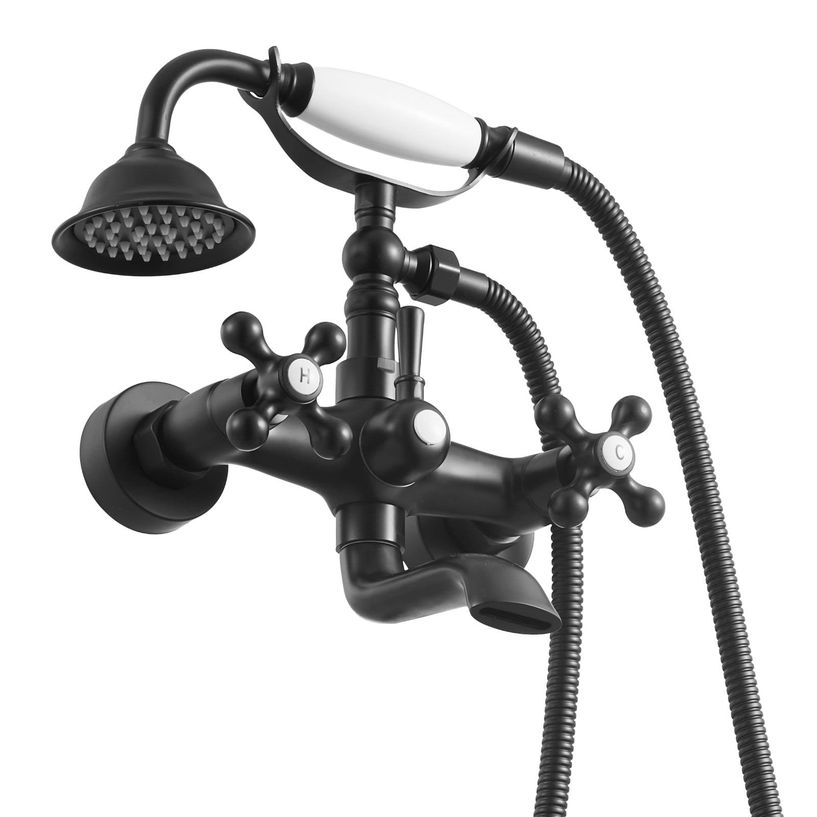 Vaňová batéria s pazúrovými nožičkami, nástenná vaňová batéria s ručnou sprchou, vintage matná čierna sprchová súprava s pazúrovými nožičkami a nastaviteľnými výkyvnými ramenami a 360° otočným výtokom pre vane