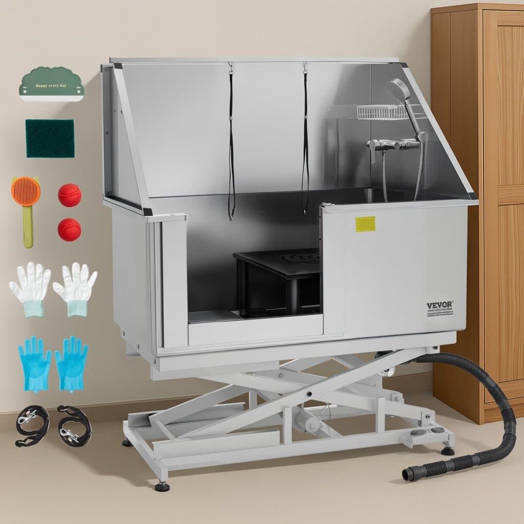 Elektrická vaňa na strihanie psov 127 cm z nehrdzavejúcej ocele s vodným filtrom na ľavej strane