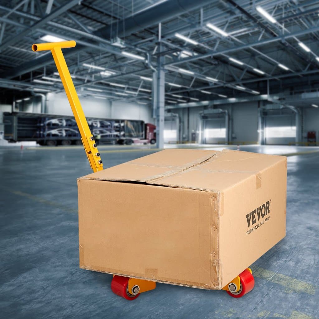 Vozík na skateboard, 6614 LBS/3T priemyselný strojový vozík s rukoväťou, mobilný strojový skateboard z uhlíkovej ocele s 3 360° otočnými PU kolieskami, 360° otočný protišmykový kryt do skladu, dielne