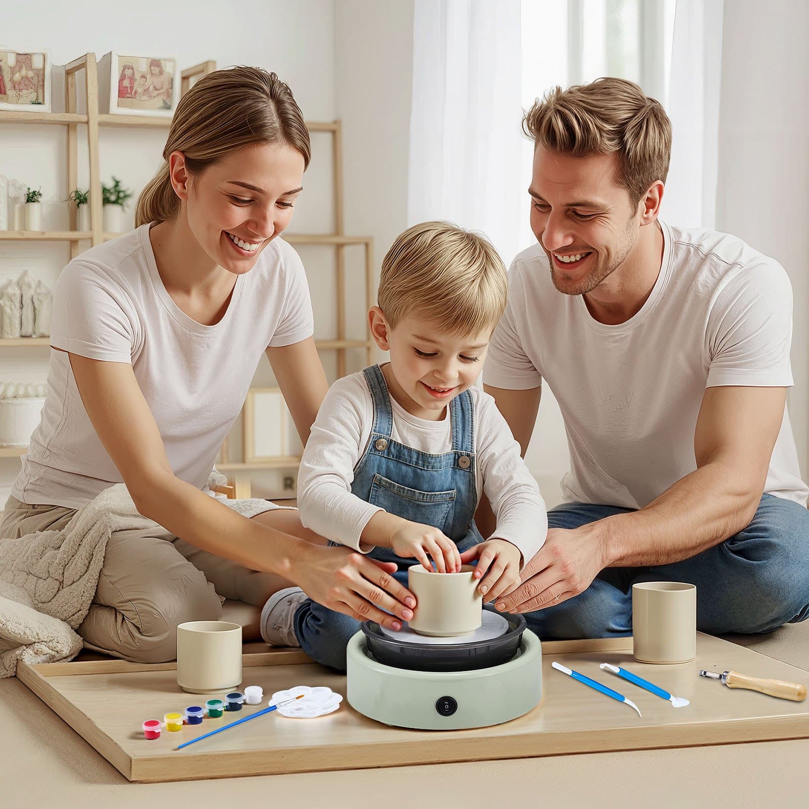 Mini hrnčiarsky kruh, elektrický hlinený kruh pre deti, otočný tanier 158 mm, zelený