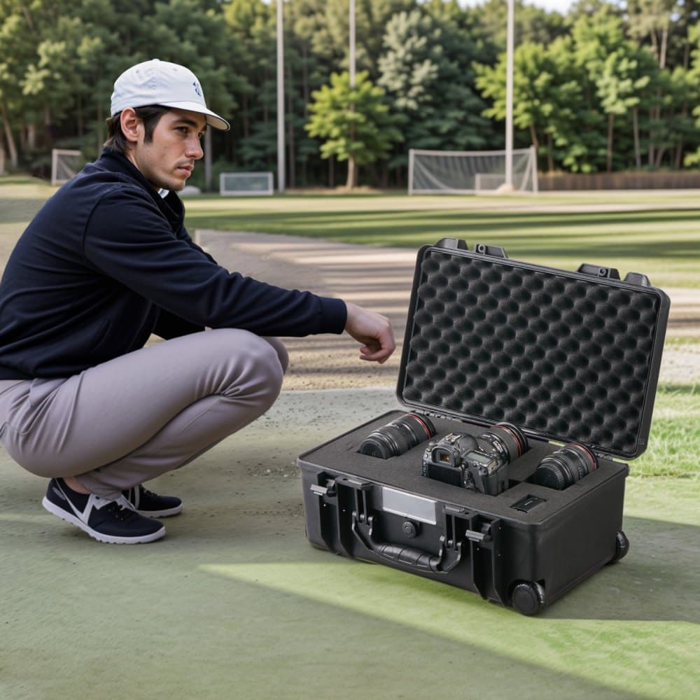 Tvrdé puzdro odolné voči poveternostným vplyvom, odolné ochranné puzdro do suchého obalu s predrezanou penou, kolieskami a zasúvacími rukoväťami na cestovanie, poľovníctvo, vojenské a taktické účely, vodotesné puzdro IP67 pre fotoaparáty (64x51x25)