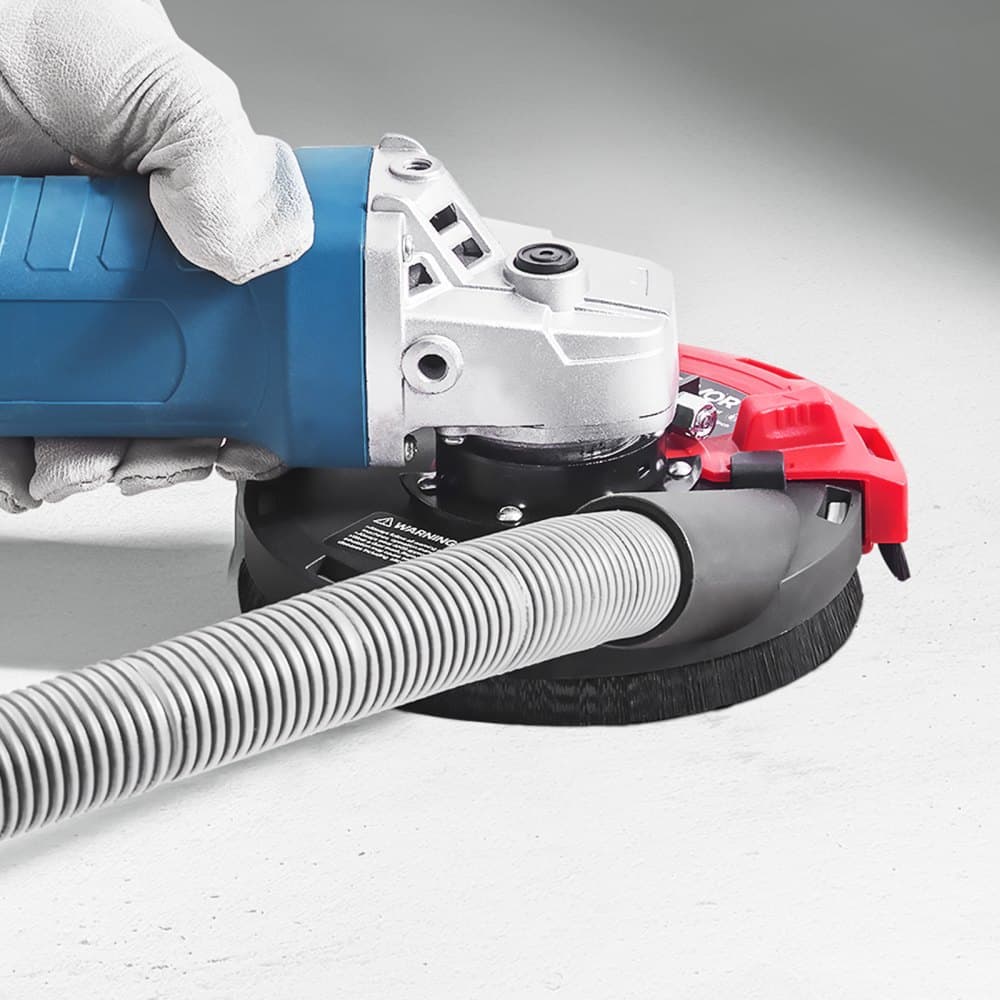 Kryt proti brúseniu pre uhlovú brúsku, univerzálny 4-5 palcov, kryt proti prachu pre rovinnú brúsku so 6 upínacími podložkami a 5 palcovým diamantovým brúsnym kotúčom, pripojenie k vysávaču, pre drevobetónovú stenu