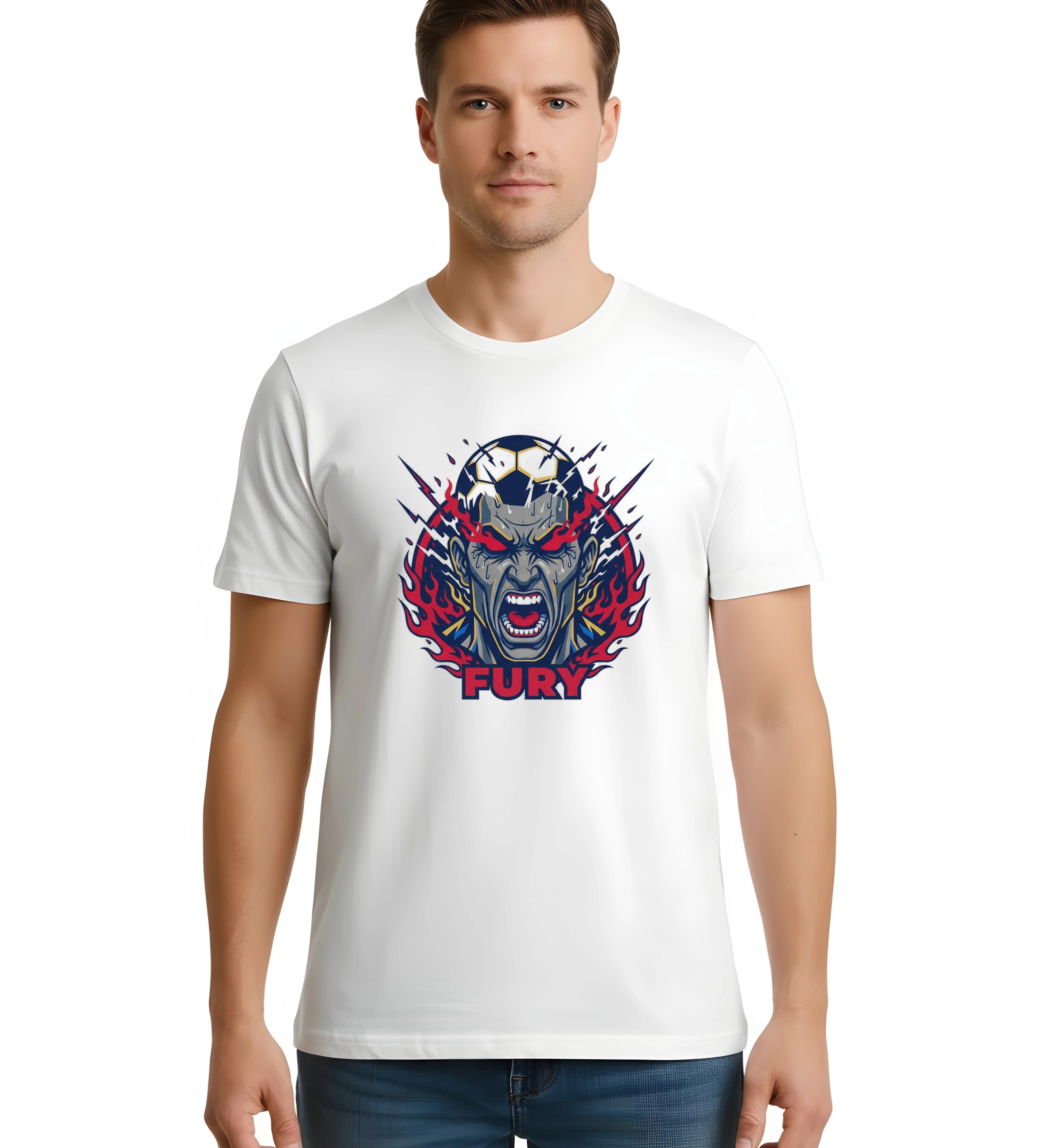 Pánske tričko Rozzúrený futbalista s plameňmi a bleskami Fury