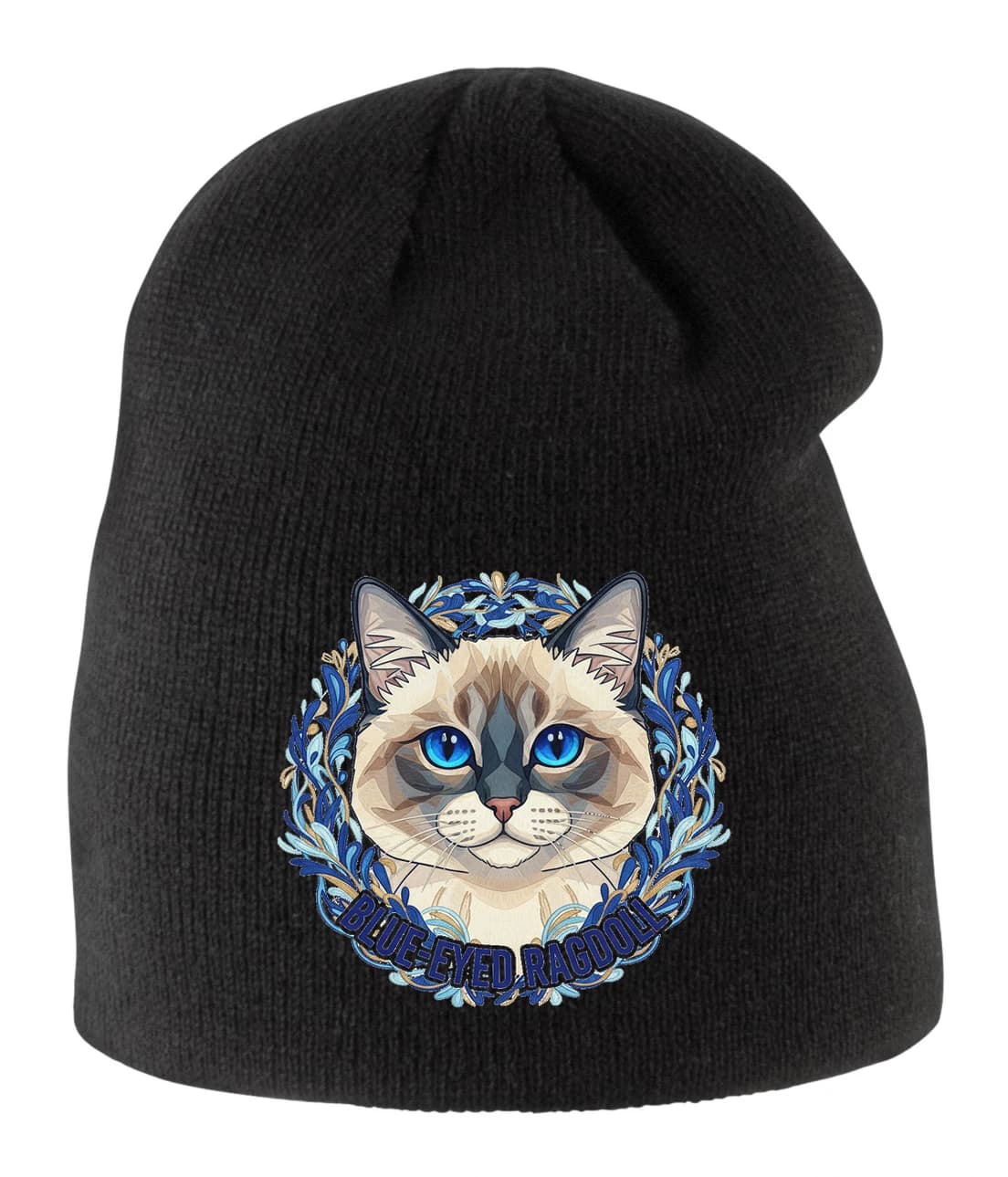 Detská zimná čiapka Čaro modrých očí Blue-eyed Ragdoll v kvetinovom venci