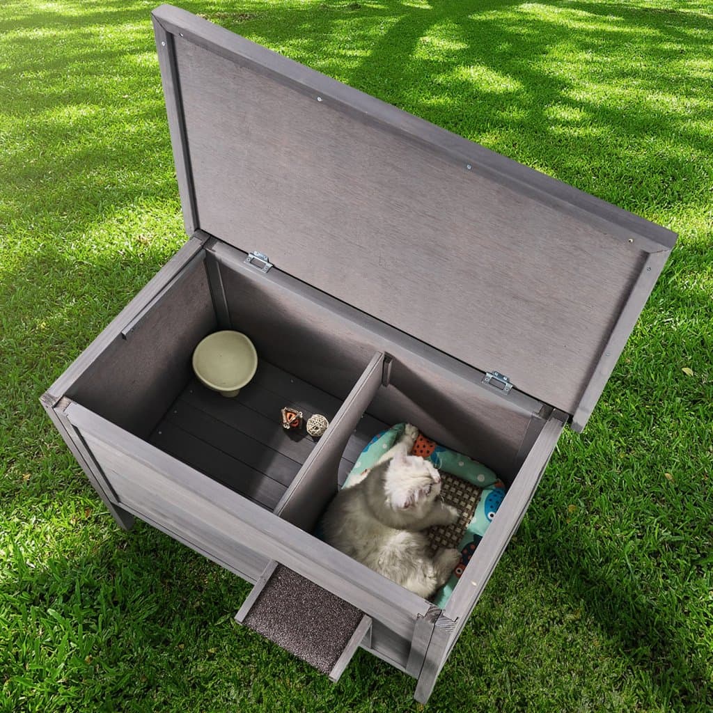 Vonkajší mačací domček, drevený prístrešok pre divé mačky s PVC strechou a dvierkami