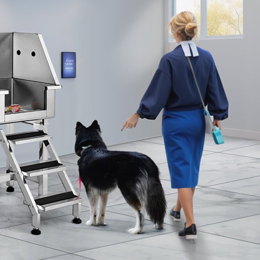 Stanica na kúpanie psov s rampou 864 mm, profesionálna vaňa na starostlivosť o psov z nehrdzavejúcej ocele s úložným priestorom, batéria, rozsiahle príslušenstvo, kúpeľ pre psov pre veľké, stredné a malé zvieratá, umývadlo pre domácnosť (pravé)