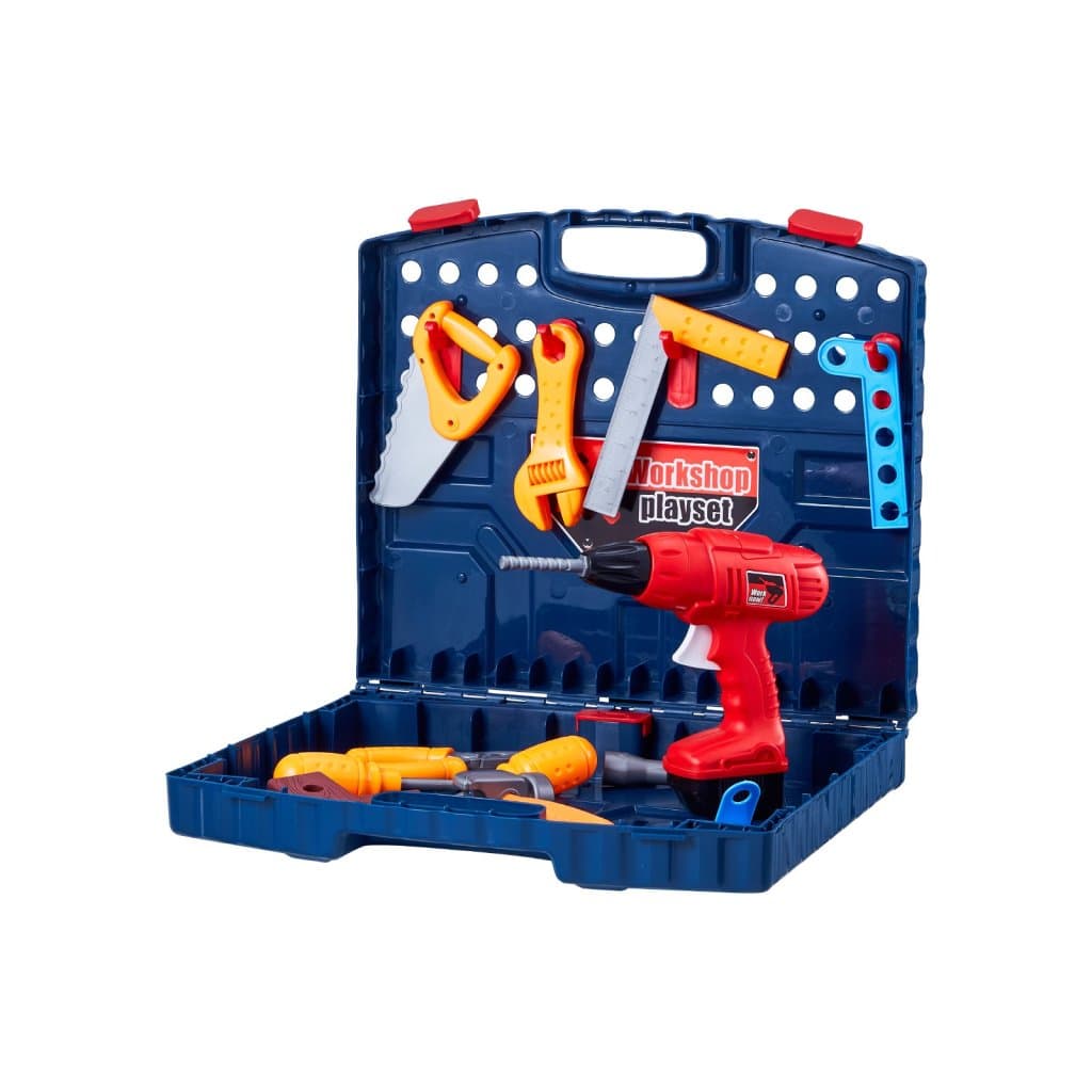 Detský pracovný stôl, 56-dielna pracovná doska s realistickým náradím a elektrickou vŕtačkou