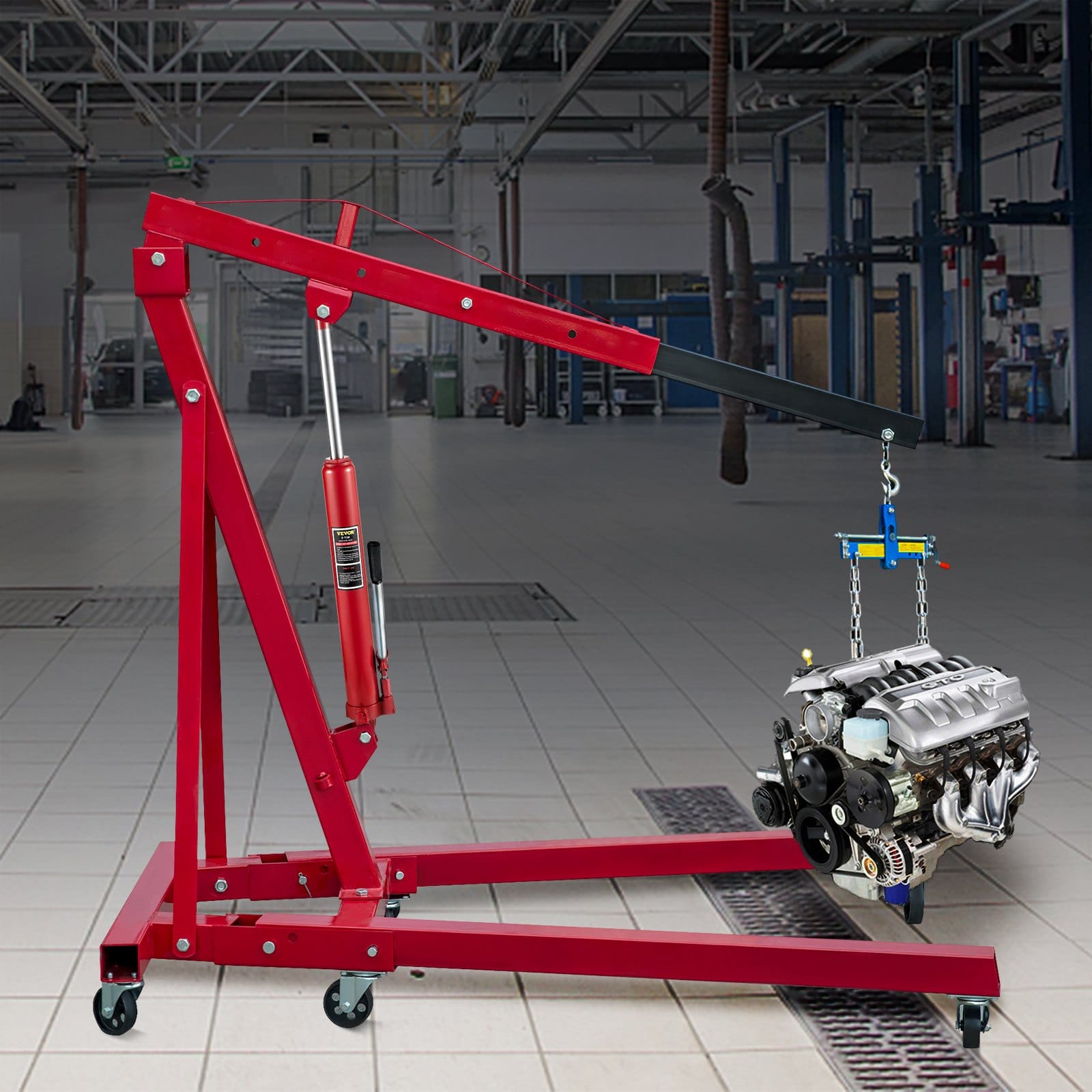 Hydraulický dlhý zdvihák, nosnosť 3 tony/6600 libier, s jednopiestovým čerpadlom a vidlicovou základňou, manuálny zdvihák s rukoväťou, pre garážové/dielenské žeriavy, zdvihák motora, červený