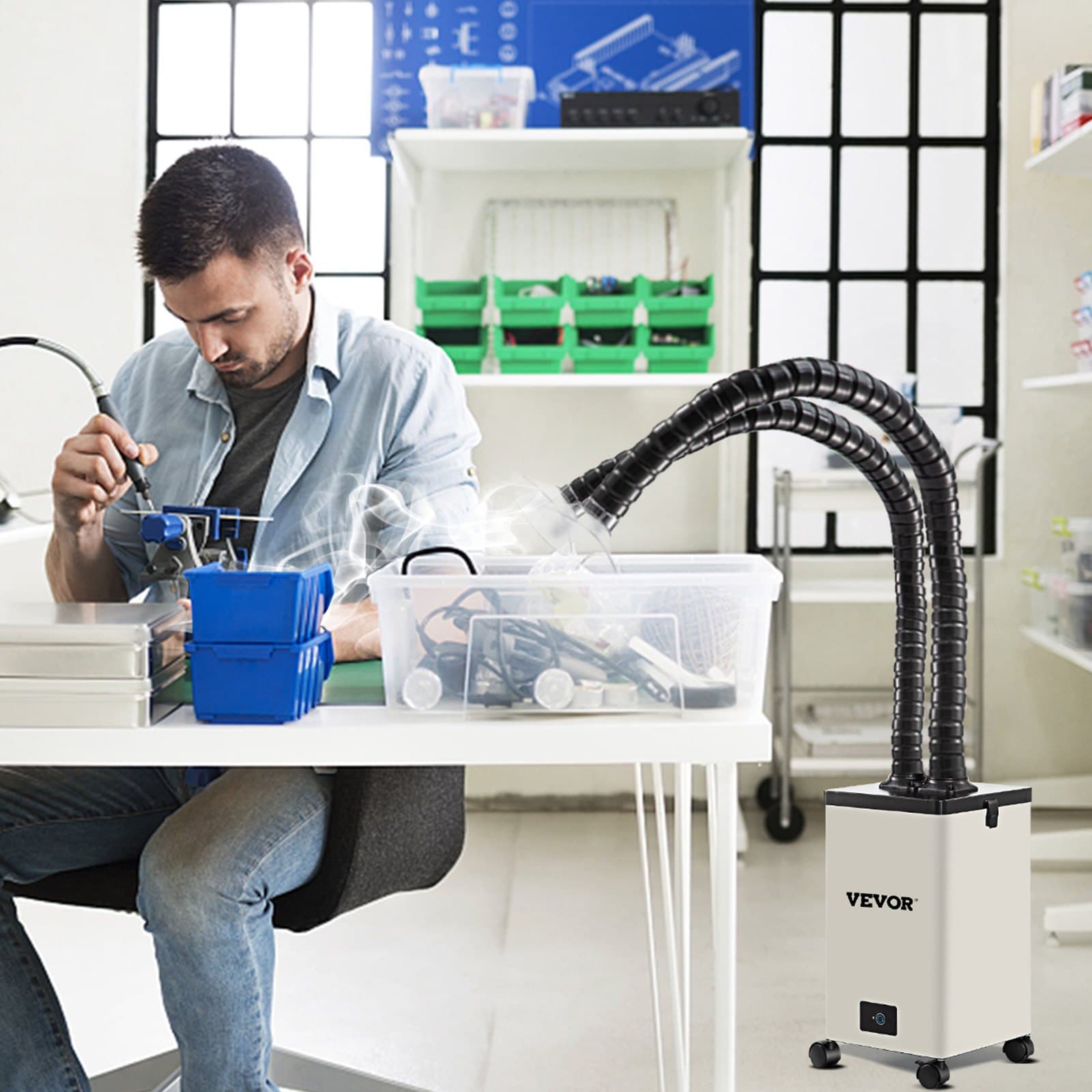 Odsávač spájkovacích výparov, 150W, absorbér dymu 106 CFM, 3-stupňové filtre, 3 rýchlosti s hadicou na spájkovanie, laserové gravírovanie a zváranie svojpomocne