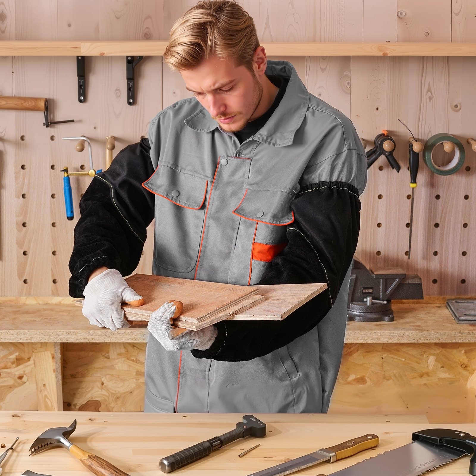 Pracovný zváračský pracovný rukáv odolný voči ohňu, odolný voči ohňu a hovädzej usni a FR bavlne