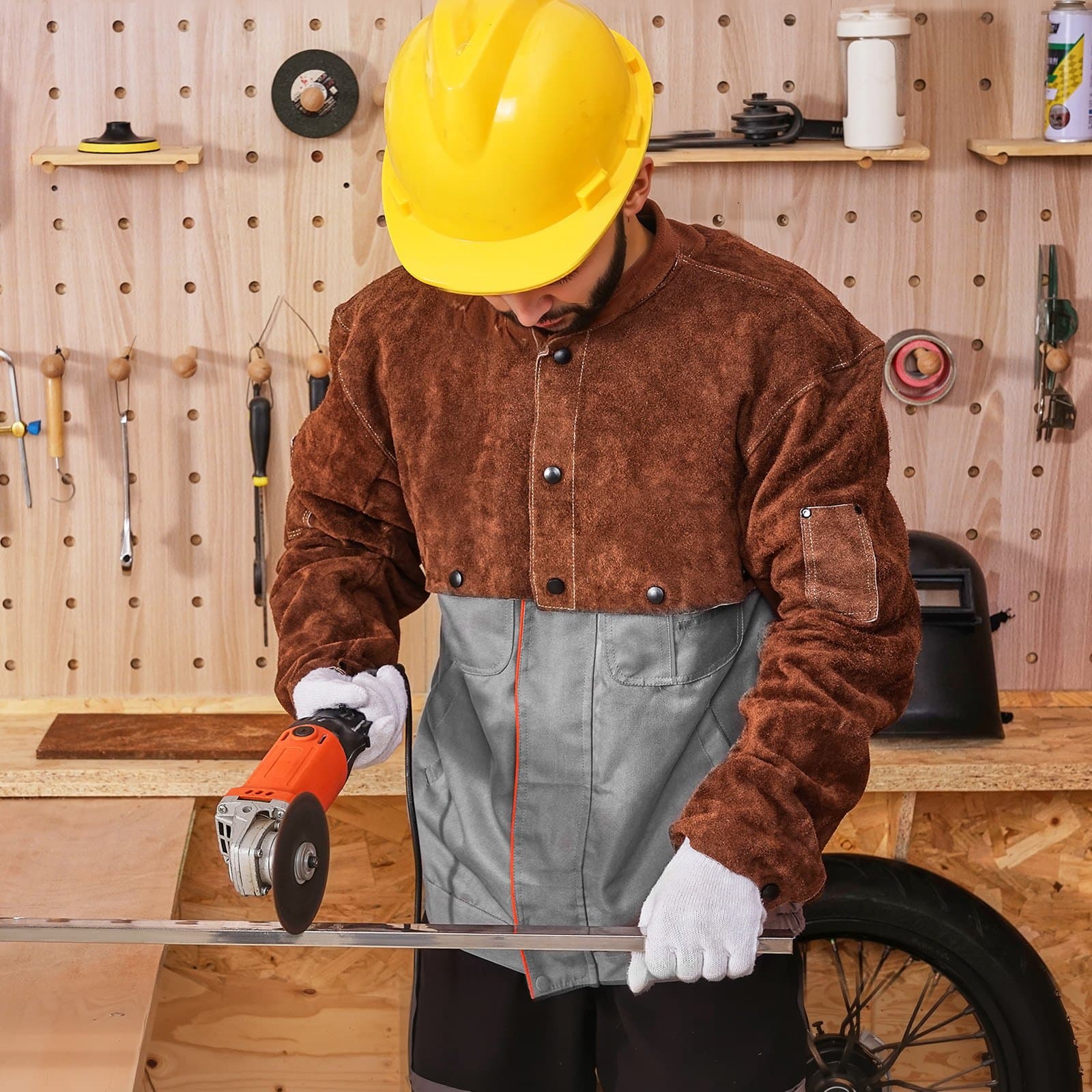 Kožený zváračský plášťový rukáv, odolný voči teplu, veľkosť XXL