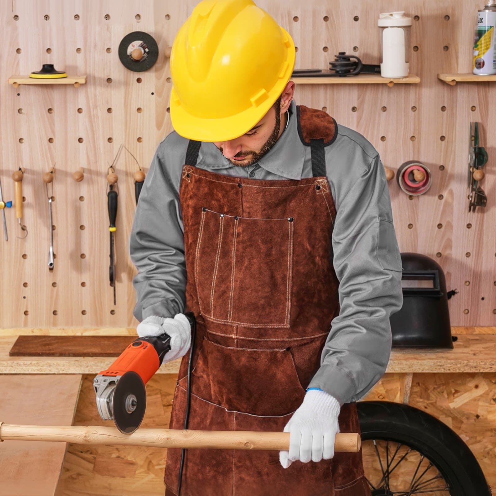 Kožená zváračská zástera, odolná voči teplu z hovädzej kože