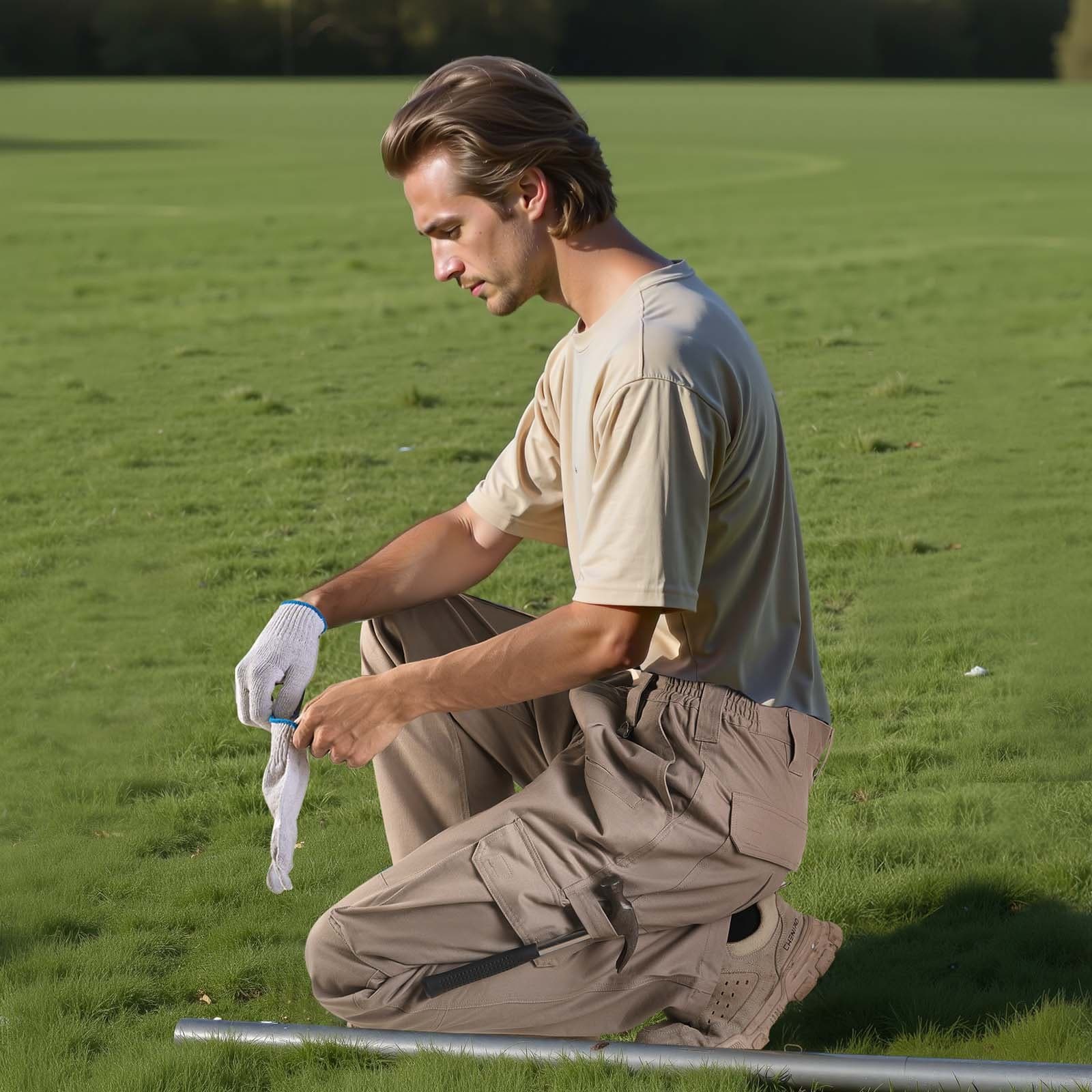 Pánske ohňovzdorné cargo nohavice FR s viacerými vreckami, veľkosť M, khaki