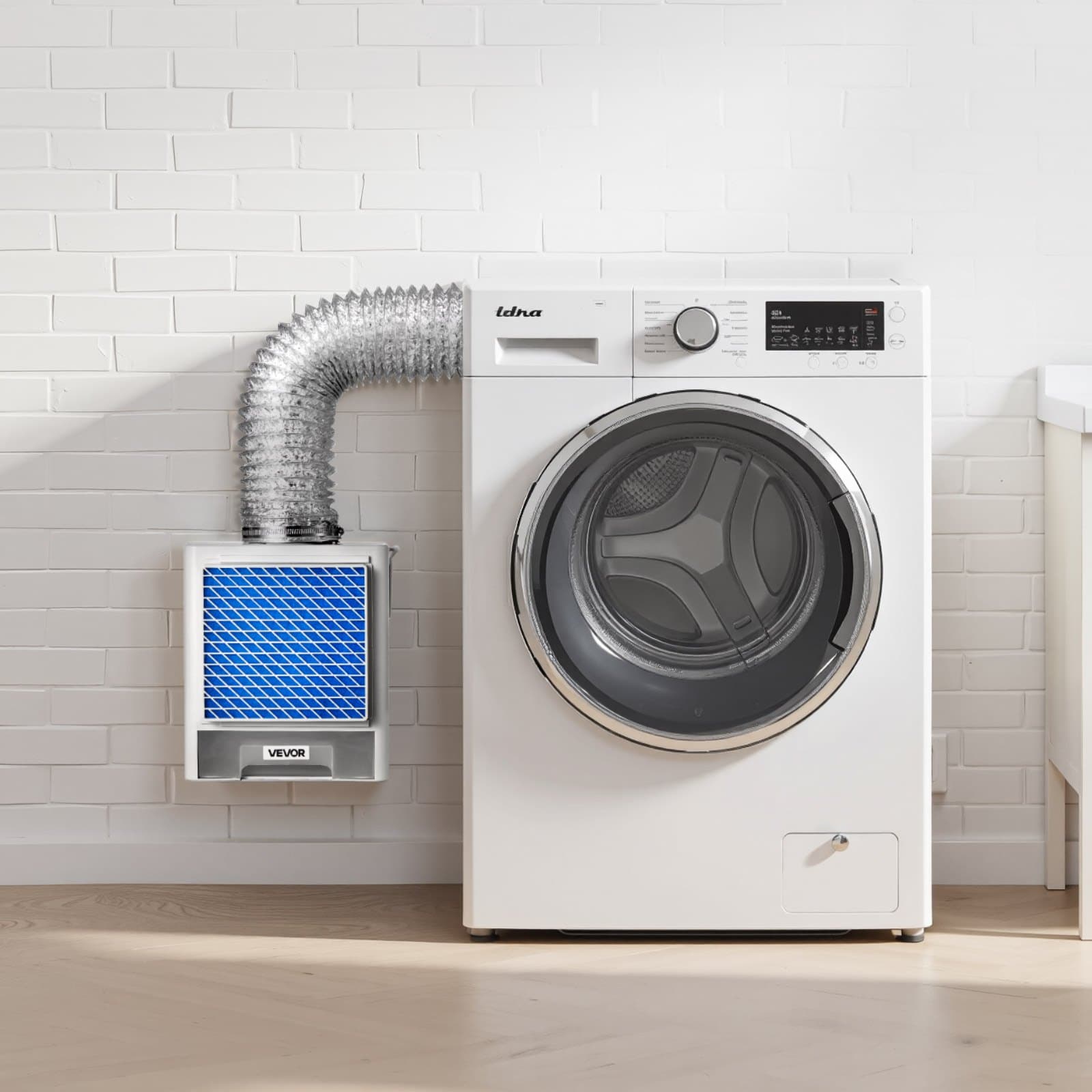 3-v-1 vetracia súprava pre vnútornú sušičku, prvotriedny ABS materiál so zásuvkou na vodu, pasuje na 99 mm výfukový otvor, inteligentný odsávací kryt s pripomienkou prehriatia a so 4 čistiacimi podložkami, pre elektrické sušičky bielizne