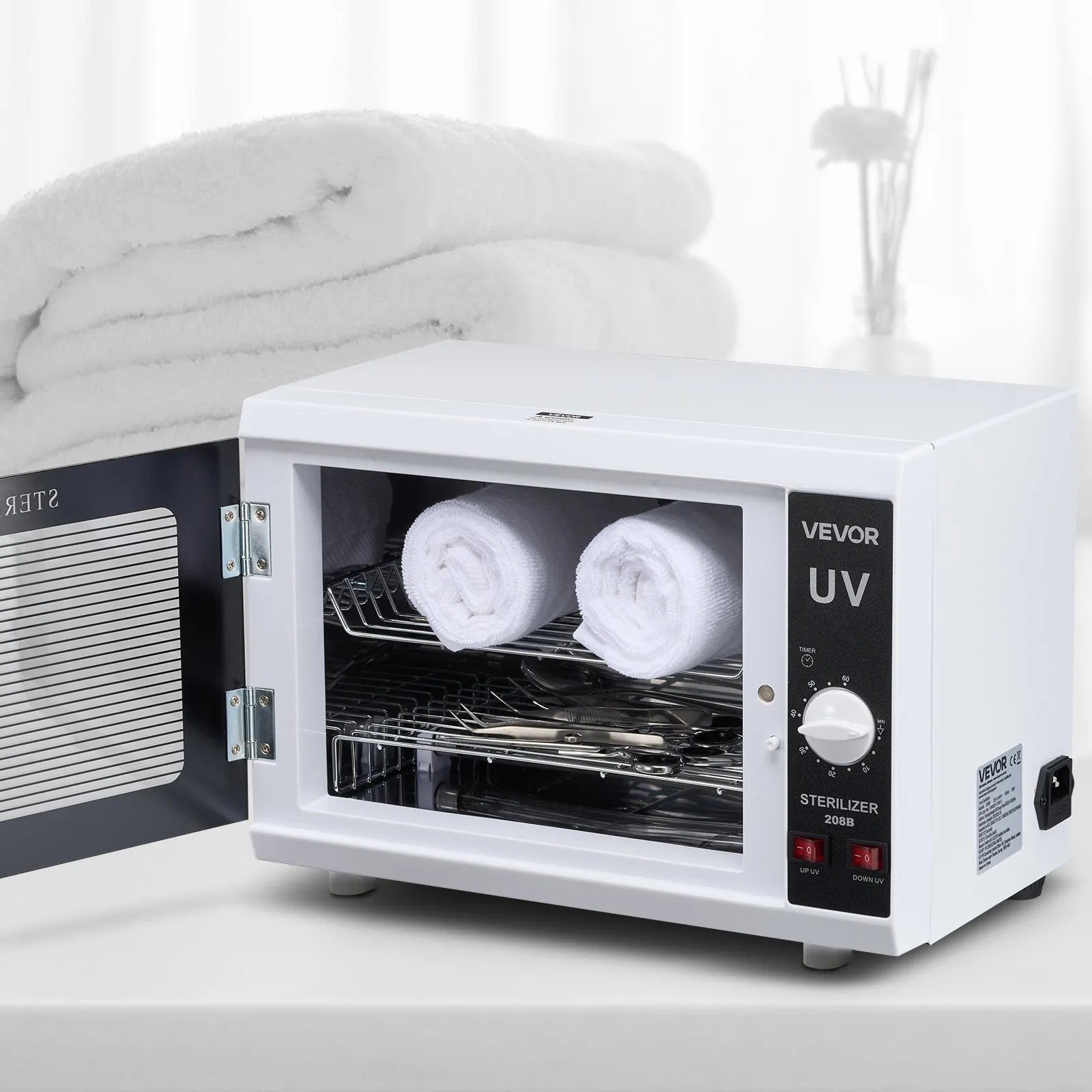 Čistiaci stroj na nechtové nástroje, veľká kapacita 12 l, ovládanie gombíkom, čistiaci box na náradie s nastavením časovača, dvierka z tvrdeného skla, vlnová dĺžka 185 nm, pre laboratóriá, domácnosti, nechtové salóny, kozmetické salóny