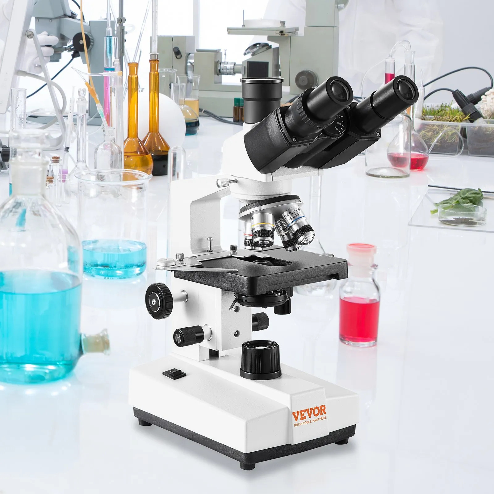 Zložený trinokulárny mikroskop, laboratórny mikroskop so zväčšením 40X-2500, LED osvetlením a externým rozhraním