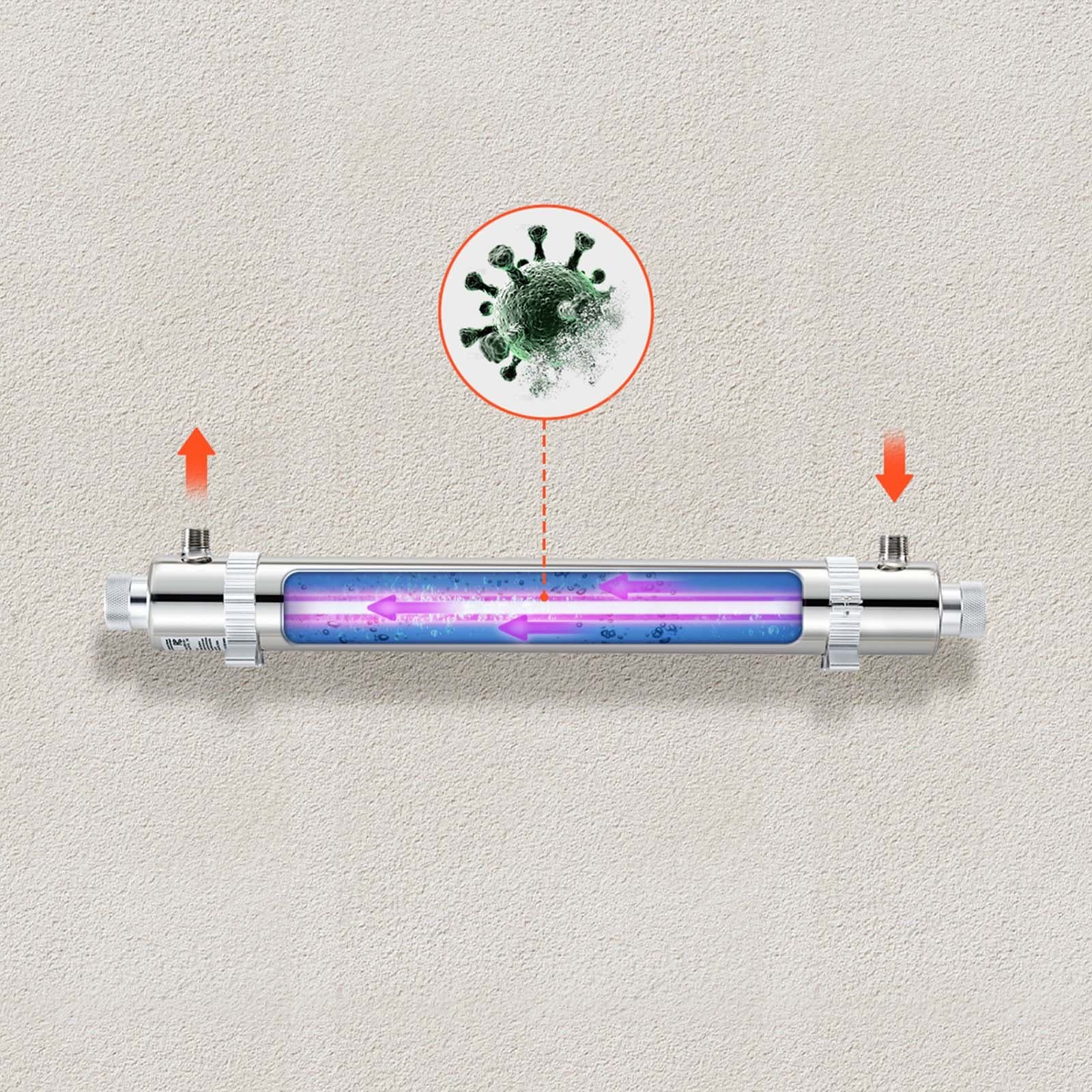 UV čistička vody, 25W 6GPM, 220V všestranný ultrafialový filter na vodu s puzdrom z nehrdzavejúcej ocele, UV filter na vodu pre celý dom s kremenným puzdrom vhodný na sprchovanie/pitie/čistenie
