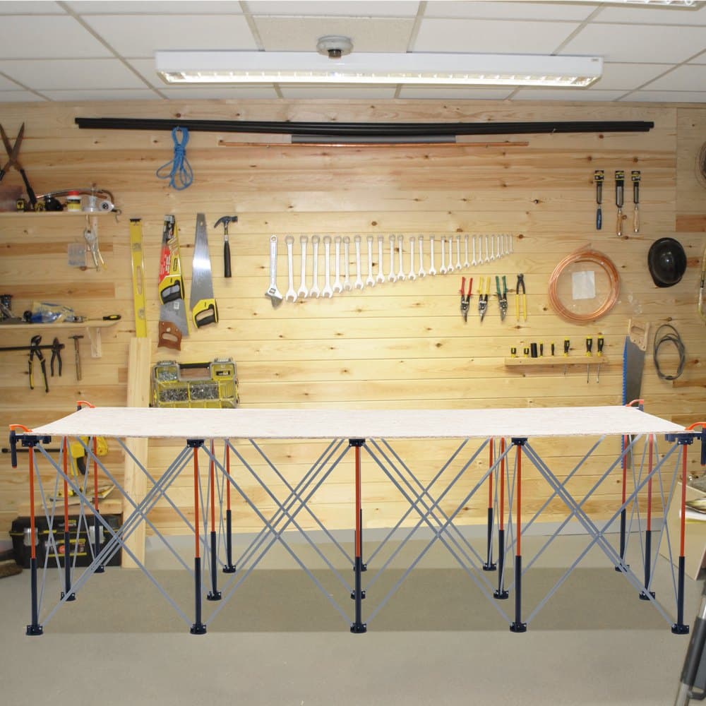 Prenosný skladací pracovný stojan, skladací pracovný stôl 2445 x 1255 mm, nosnosť 2724 kg, bez montáže, skladací pracovný stojan s úložným vreckom, doska stola NIE JE súčasťou balenia, pre garážové a dielenské použitie vonku