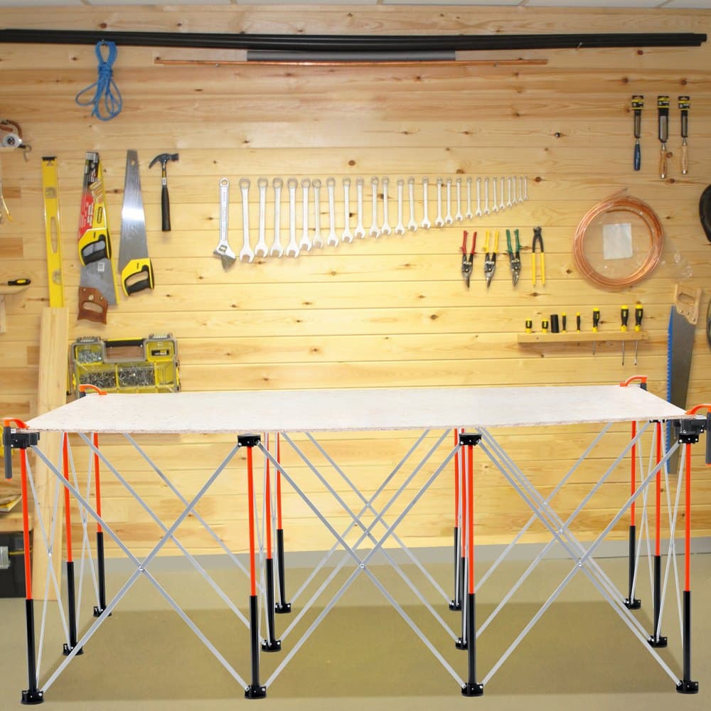 Prenosný skladací pracovný stojan, skladací pracovný stôl 1865 x 1261 mm, nosnosť 2041 kg, bez montáže, skladací pracovný stojan s úložným vreckom, doska stola NIE JE súčasťou balenia, pre garážové a dielenské použitie vonku