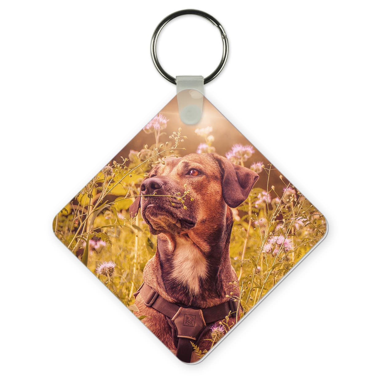 Štvorcový prívesok na kľúče UNISUB, rozmer 57 x 57 mm, lesklá biela, 50 ks/kartón