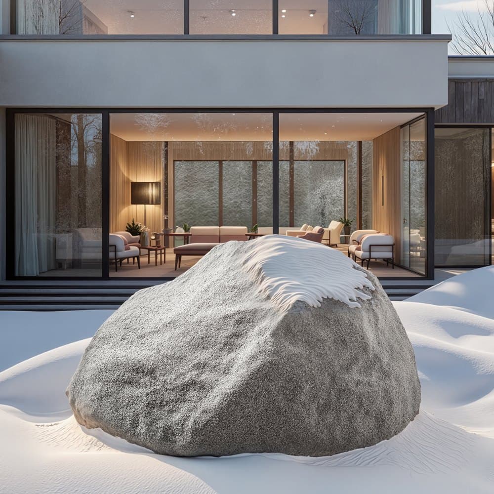 Kryt z umelého kameňa, vonkajší kryt na studňové čerpadlo z umelého kameňa, realistická prírodná textúra, ľahký a odolný voči poveternostným vplyvom umelý balvan na úpravu záhrady, tmavosivý, stredná veľkosť