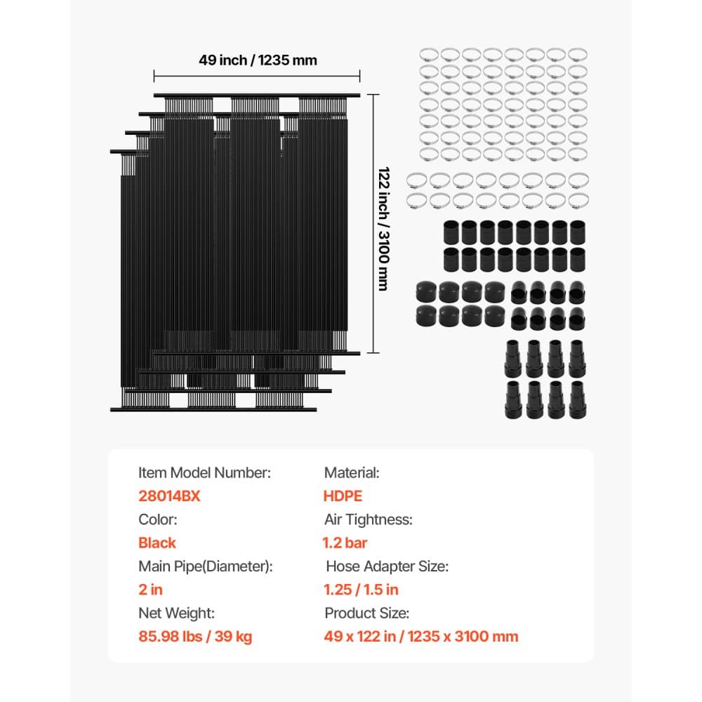 Solárny ohrievač bazéna, solárny panel z HDPE s rozmermi 4 x 10 stôp (4 ks) - odolný a odolný voči poveternostným vplyvom, s kompletným príslušenstvom, univerzálny solárny panel pre bazén – zvyšuje teplotu vody, nadzemný aj zapustený bazén