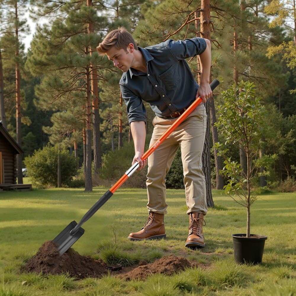 Lopata na priekopy, čepeľ 10,4 cm, ťažká lopata na priekopy, úzky rýľový rýľ so sklolaminátovou rukoväťou a protišmykovou rukoväťou, na záhradkárčenie, kopanie jam, priekopy a sadenie, 142,5 cm