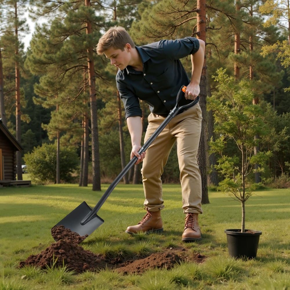 Štvorcová lopata, 122 cm odolná plochá lopata, prenosné lopaty s čepeľou z legovanej ocele a protišmykovou rukoväťou v tvare D, odnímateľná a ľahko skladovateľná, na záhradkárčenie, stavebníctvo, kopanie a odhŕňanie snehu