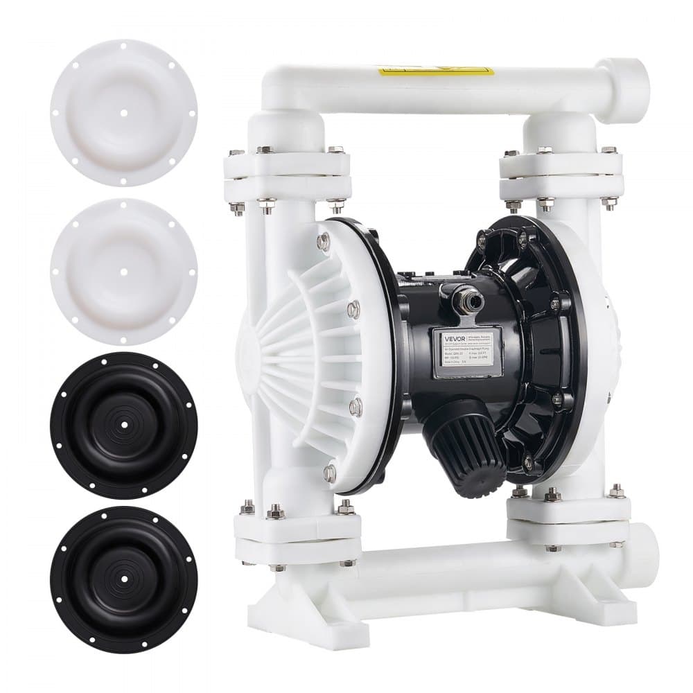 Pneumatické dvojité membránové čerpadlo, max. 94,64 l/min, štandardný vstup a výstup, pneumatické čerpadlo na prečerpávanie odpadového oleja, polypropylénové teleso, dvojité membrány, na naftu, tuk, petrolej, benzín