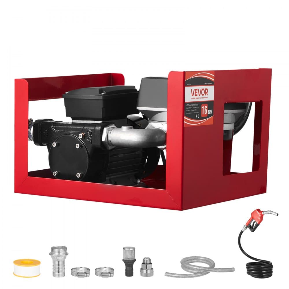 Čerpadlo na prečerpávanie paliva 230 V, 16 GPM 60 l/min, elektrické čerpadlo na prečerpávanie oleja na striedavý prúd na naftu, petrolej a bionaftu, s meračom, automatickou palivovou pištoľou a 2 hadicami, zdvih 45 stôp/13,7 m, pre vozidlá, staveniská