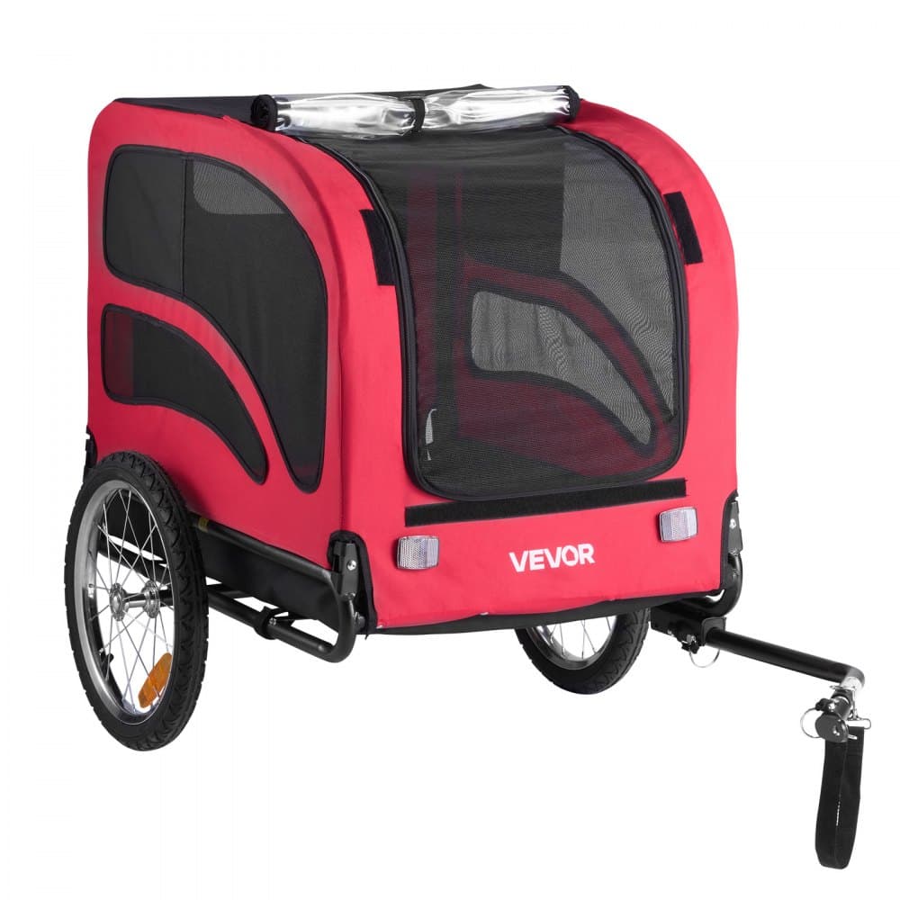 Prívesný vozík na bicykel pre psov, nosnosť do 45 kg, nosič bicyklov pre malé a veľké psy, ľahko skladací rám s rýchloupínacím kolesom, univerzálna spojka na bicykel, odrazka, vlajka, vnútorné vodítko