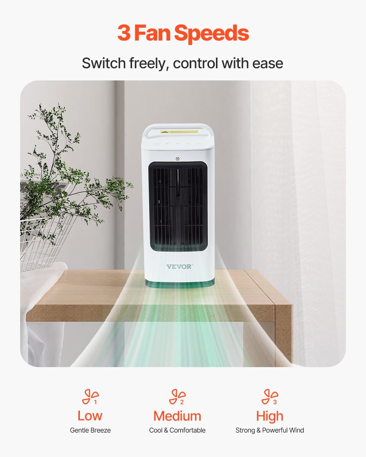 Prenosná klimatizácia, 4-v-1 odparovací chladič vzduchu, 3-rýchlostná mini klimatizácia s inteligentným časovačom 0-7H, 1700ml nádrž na vodu, 7-farebné svetlo, osobný mini stolový ventilátor do spálne a kancelárie