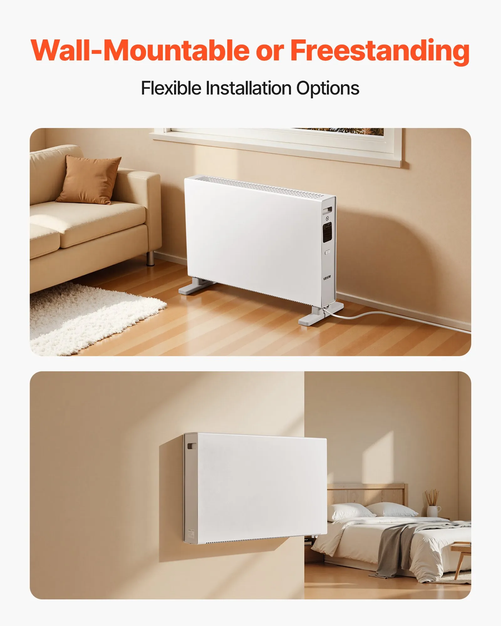 Konvekčný panelový ohrievač, elektrický panelový ohrievač s výkonom 2000 W s diaľkovým a dotykovým ovládaním, 3 režimy, 24-hodinový časovač, stojanový alebo nástenný dizajn s ochranou proti prevráteniu a prehriatiu pre domácnosť a kanceláriu