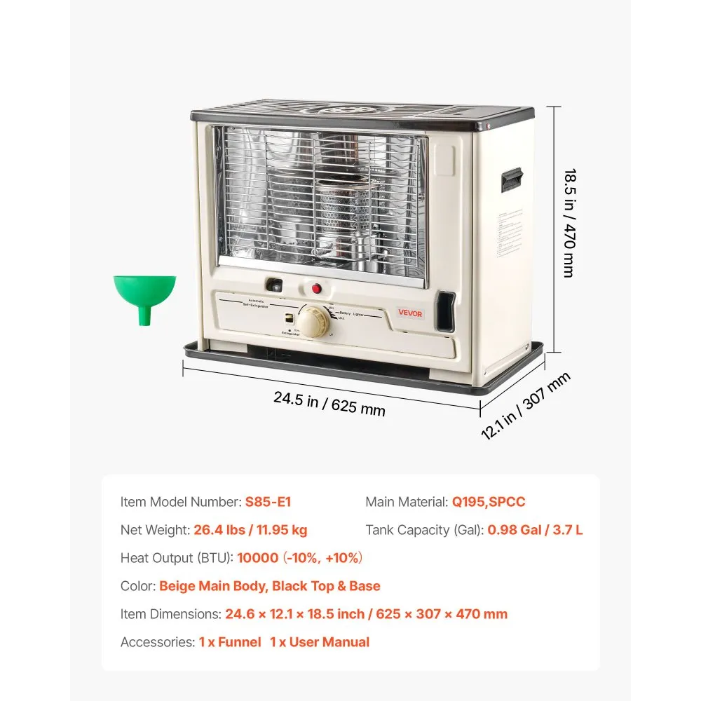10 000 BTU petrolejový ohrievač do interiéru a exteriéru, prenosný ohrievač priestoru s automatickým vypnutím a nastaviteľným plameňom a prevrátením, pre domácnosť, garáž, pivnicu, kempovanie, dielňu a núdzové situácie, čierny
