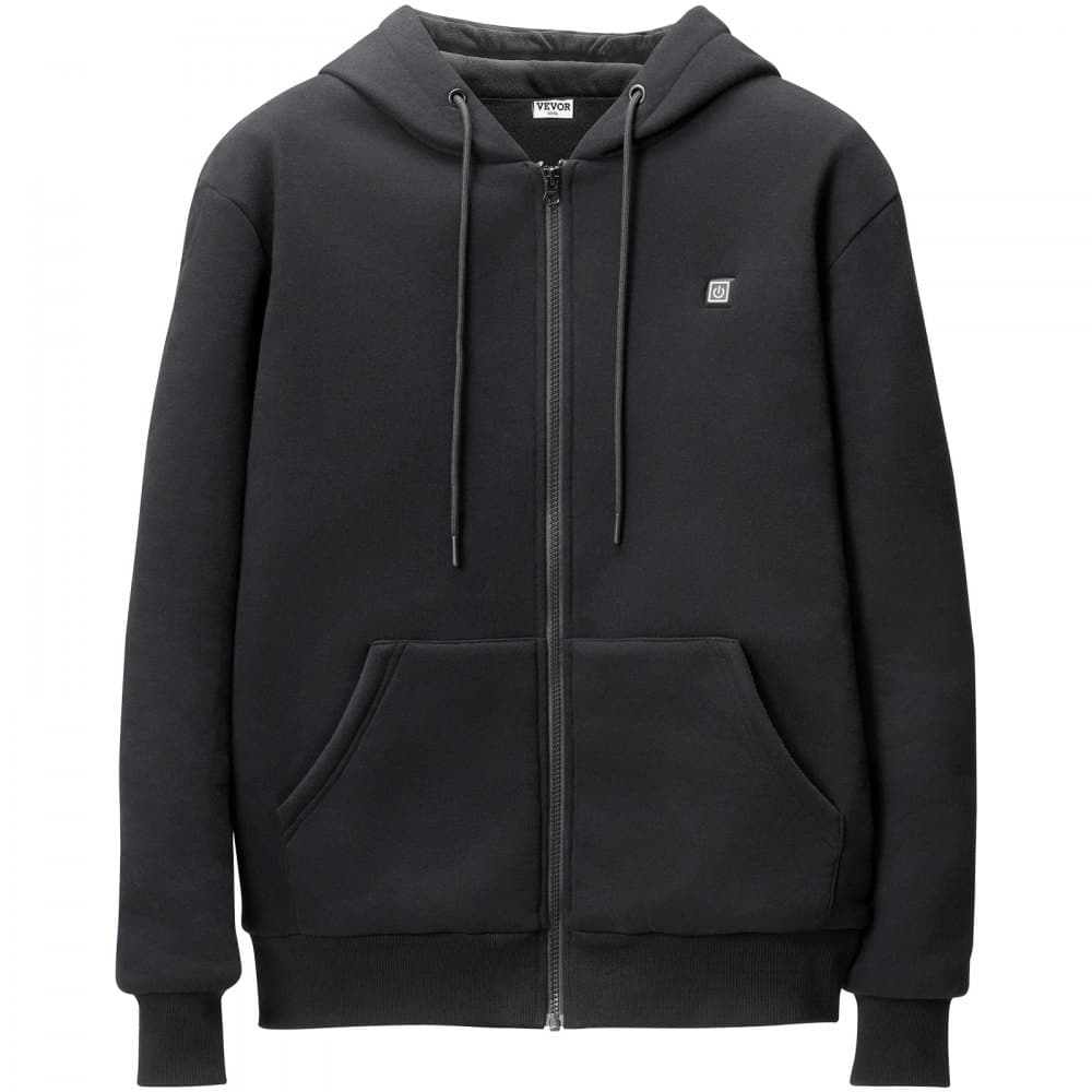Vyhrievaná mikina s kapucňou, unisex vyhrievaná mikina s batériou 7,4 V, elektrická bunda na zips s 5 vyhrievacími zónami pre mužov a ženy, ľahký teplý vyhrievaný vonkajší sveter na kempovanie, veľkosť M čierna