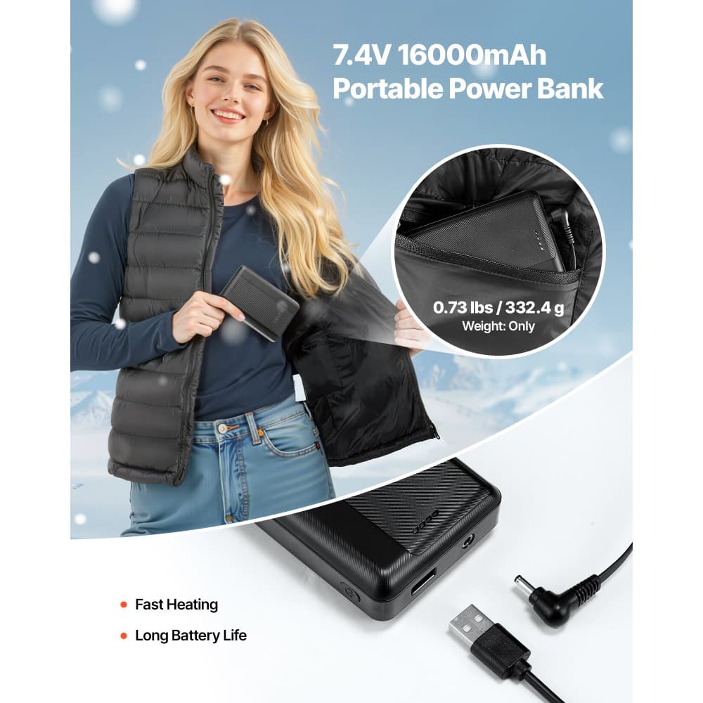 Vyhrievaná vesta, dámska elektrická vyhrievacia vesta s batériou 16 000 mAh, 8 vykurovacích zón, ľahká nabíjateľná zimná vesta s 3 úrovňami, na outdoorovú turistiku, kempovanie, rybolov, lyžovanie, veľkosť L