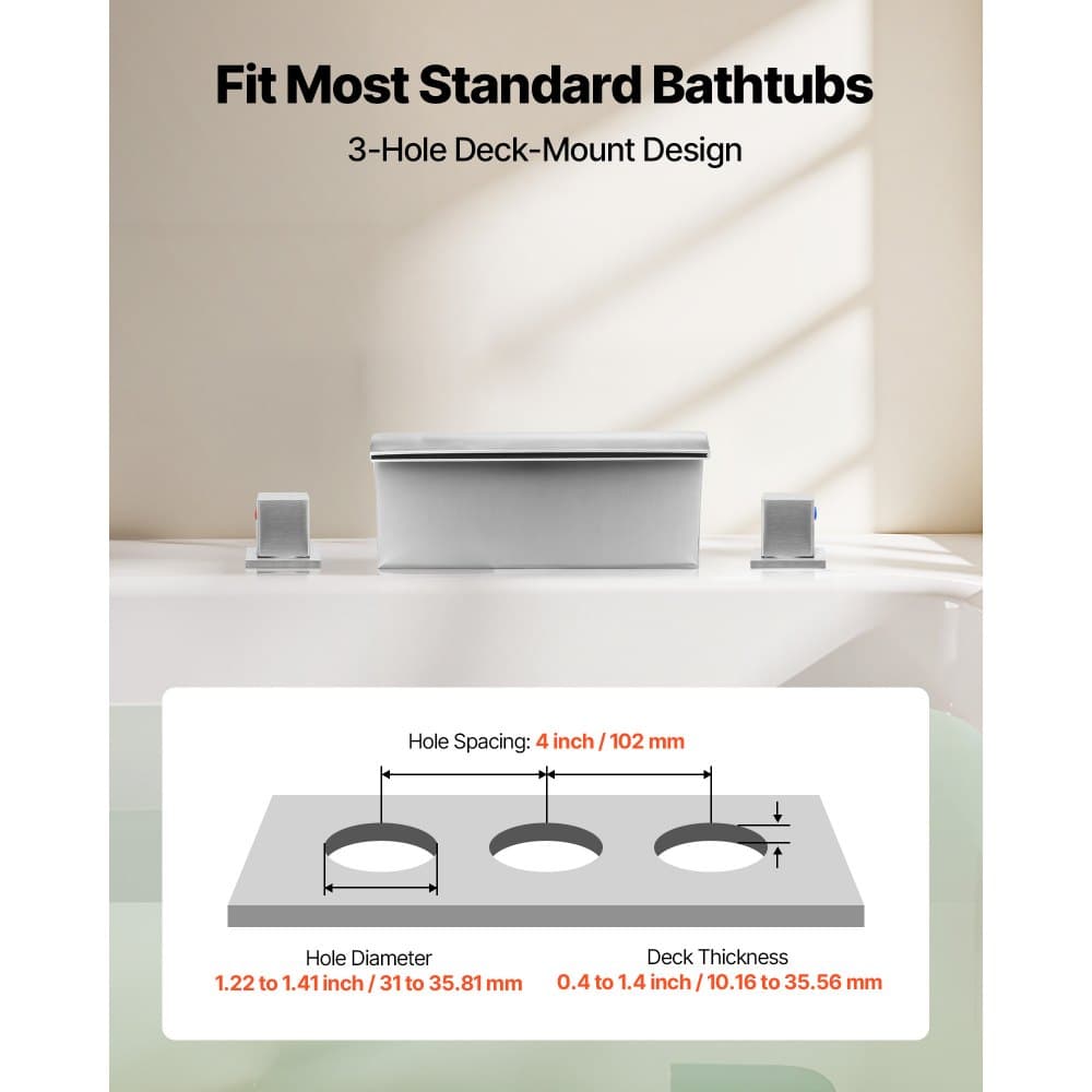 Rímska vaňová batéria, 3-otvorová vodopádová vaňová batéria, sada rímskych vaňových batérií s 2 rukoväťami, sada vaňových batérií na montáž na stenu na umývanie domácich zvierat, starostlivosť o deti, kúpanie dospelých, strieborná, dvojitý prietok vody