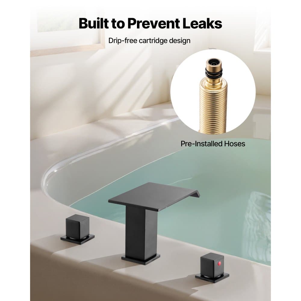 Rímska vaňová batéria, 3-otvorová vodopádová vaňová batéria, sada vaňových batérií s 2 rukoväťami, rímske vaňové batérie s montážou na stenu na umývanie domácich zvierat, starostlivosť o bábätká, kúpanie dospelých, matná čierna, nehrdzavejúca oceľ